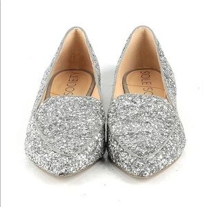 Sole Society Pointed Toe Smoking Slipper 'Cammila' Silver Hi-five Glitter 8M